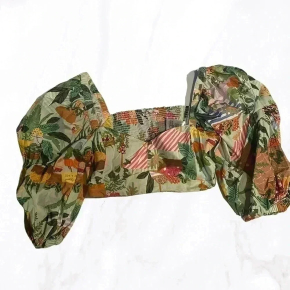 Simons floral short sleeve trendy cotton summer print casual bohemian crop top L - Picture 2 of 5